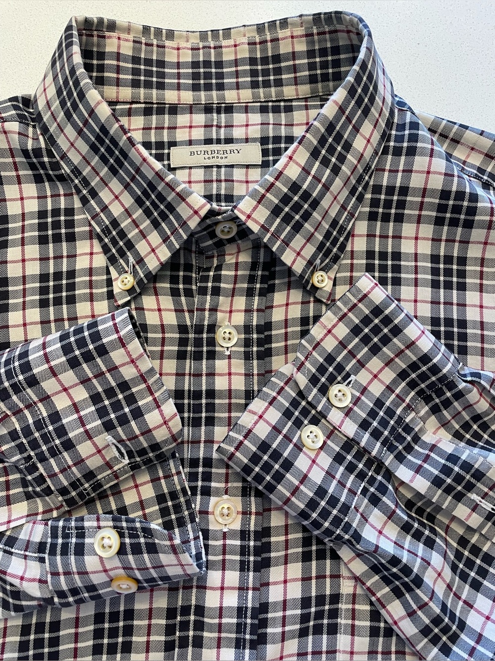Burberry - all cotton plaid dress shirt Size XL